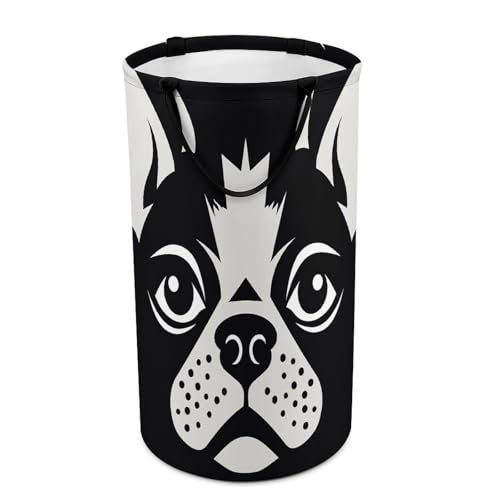 DWTJKMS Wäschekorb mit französischer Bulldogge, zusammenklappbar, mit einfachen Tragegriffen, großer Aufbewahrungskorb für Waschküche, Wohnheim, Familie