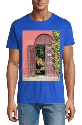 T-shirt lion Beware of Dog pour soirée décontractée homme bleu