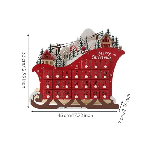 Gralara Calendrier l'Avent En Bois Rustique | Autoportant, Calendrier l'Avent En Bois Peuplier, pr Étagère – vue 2