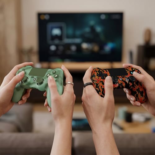 Image of Controller for PS4, Wireless Controller 2 Pack for Sony PlayStation 4 /Slim /Pro, with 6-Axis Motion Sensor /Double Vibration /Touch Pad /Speaker & 3.5mm Audio Jack /800mAh Battery /USB-C Cable, Green + Red