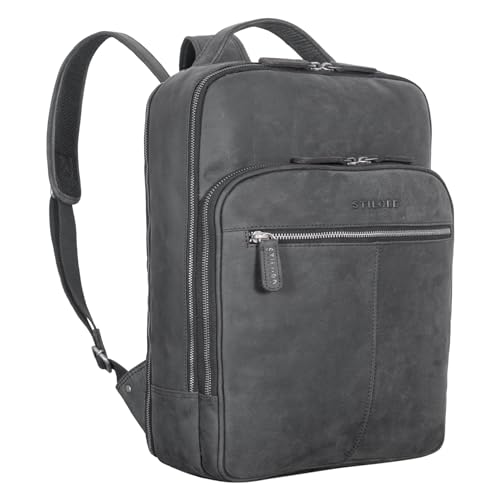 STILORD Pietro Mochila Negocios Piel Mochila Grande para Portátil de 15,6 Pulgadas Backpack Vintage para Trabajo de Oficina Trolley XL de Cuero Genuino Color:Antracita