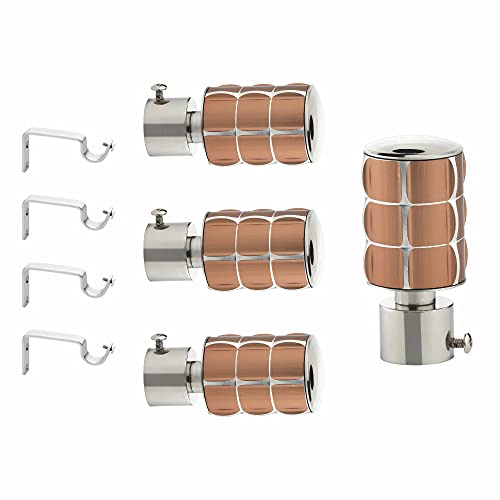 Image of GLOXY ENTERPRISE Stainless Steel Curtain Bracket Parda Holder with Support 1 Inch Rod Pocket Finials Designer Door and Window Rod Support Fittings, Curtain Rod Holder (Copper 2 Pair)