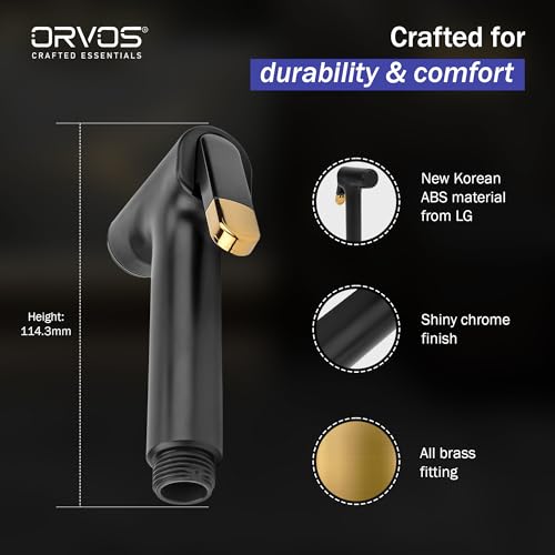 Image of Orvos Health Faucet, Golden Black, ABS Outer Body with Brass Pin Inside, Gun only, Jet Spray for high end Luxury Toilets