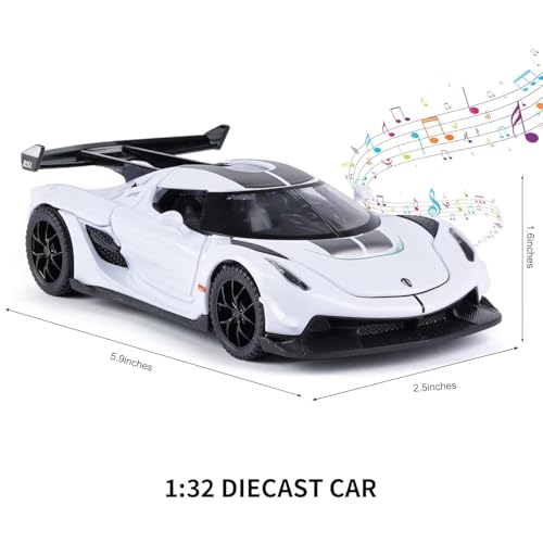 Image of 1:32 Koenigseggg Jesko Sports Model Exclusive Alloy Diecast Pull Back Toy car with Openable Doors & Light Music Toys for Kids Boy Girl Gift (1:32 Koenigseggg -White)