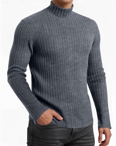 MANGOPOP Men's Mock Turtleneck Long Sleeve Shirts Fleece Ribbed Knit Pullover Sweater Basic Thermal Undershirt Tops 20252