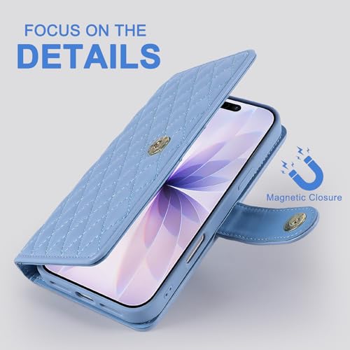 Harryshell for Samsung Galaxy S25 Ultra Detachable Wallet Case Magnetic Cover Compatible with Magsafe RFID Blocking Card Slots Holder Kickstand PU Leather Protective Case Men Women (Quilted Sky Blue) by Harryshell - Image 8