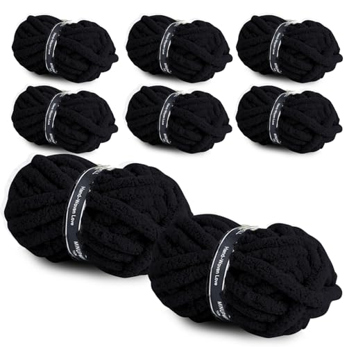 Image of 8 Packs Jumbo Chunky Chenille Yarn - 2040g(72oz) 245 Yards (224m) Bulky Yarn - Chunky Yarn for Hand Knitting Blanket,Cushions, Pet Bed - Soft and Durable(Black)