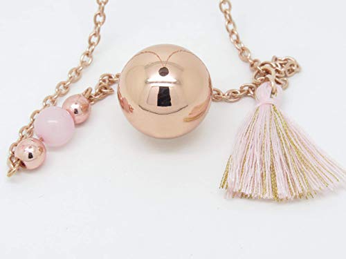 Bola de Grossesse Personnalisable Couleur Or Rose Pompon et Perle en Quartz Cadeau Future Maman de Grossesse F de Bm créations