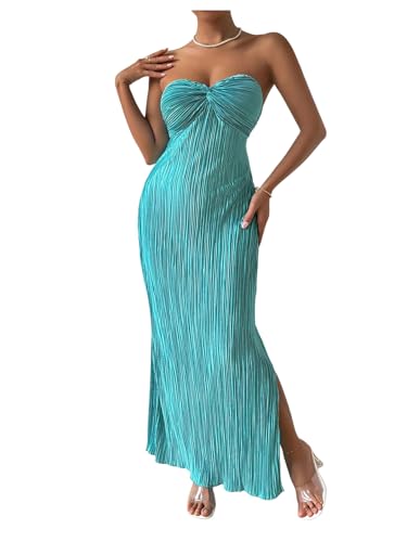 SOLY HUX Women's Twist Front Strapless Tube Dress Tie Backless High Split Vacation Maxi Dresses