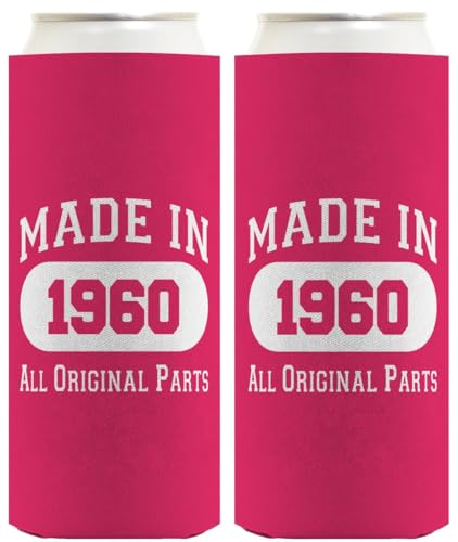 65th Birthday Gifts For Women Made In 1960 2-Pack Ultra Slim Can Thermocoolers