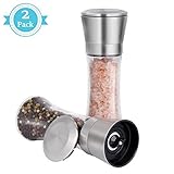 Adoric Life Salt and Pepper Grinders Set of 2, Brushed Stainless Steel Pepper and Salt Mill Shakers with Adjustable Ceramic Rotor for Himalayan Salt, Sea Salt, Pepper and More