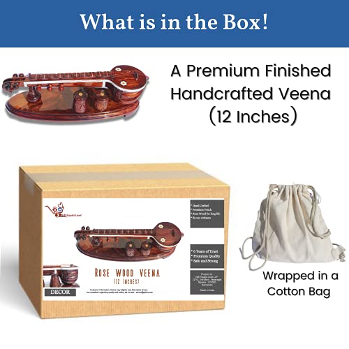Image of GIFT EQUALS LOVE Rose Wooden Veena Tabala Set Showpiece Handcrafted Premium Finished 12 Inches with Attached Tabala Set Showpiece Decor Set for Home and Pooja Room