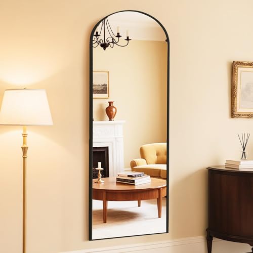 Image of DUMOS Arched Wall-Mounted Full Length Mirror 27 inchx71 inch for Bedroom, Full Body Floor Mirror with Stand, Hanging or Leaning for Wall, Black