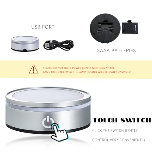 Image of ZEERSHEE LED Light Base for Acrylic 3D Glass Resin Art Colorful Lighted Round Display Stand Battery /USB Power(Flat)
