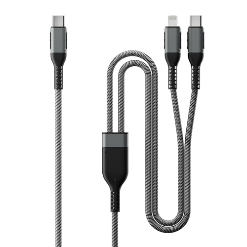 2 in 1 USB C to USB C and Lightning Cable 100W Max 4FT 1Pack Multi Cable Simultaneous Fast Charging Compatible with MacBook Air/Pro/iPad/iPhone 17/16/15/14/13/12 Galaxy S26/S25/24/Pixel 10 and More