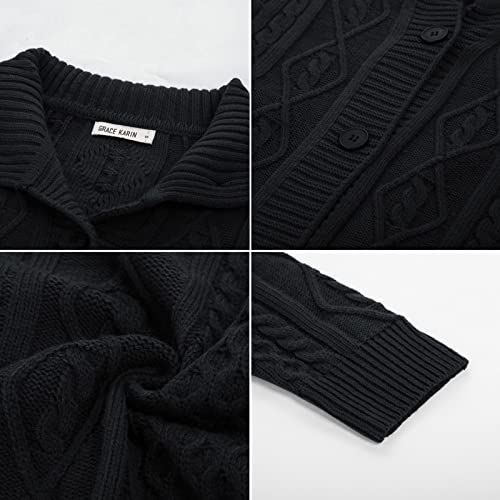 Womens Button Down Collared Cardigan Sweaters Long Sleeve Cable Knit Cardigan Knitted Sweater Coats Large #TOP6