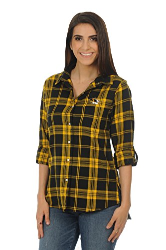 Sleeve Plaid Shirt, 1X, Black/Gold 