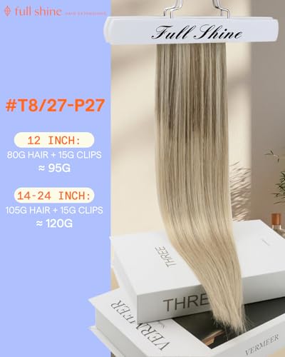 Image of Full Shine Clip in Extensions, Teddy Bear Blonde Human Hair | Invisible Hair Extensions Clip Ins, Remy Hair, Natural Look for Daily Wear, 18 Inch 120g 7 Pcs
