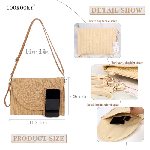 COOKOOKY Light Brown Straw Clutch