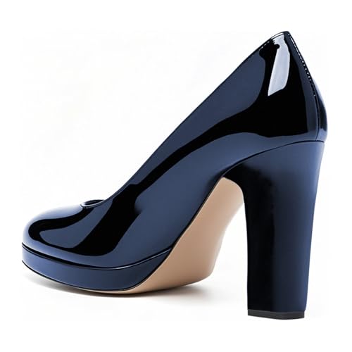 miss left Women Platform Closed Almond Toe Pumps Classic Slip On Block Chunky High Heels Versatile Formal Business Party Shoes Size 4-16 US3