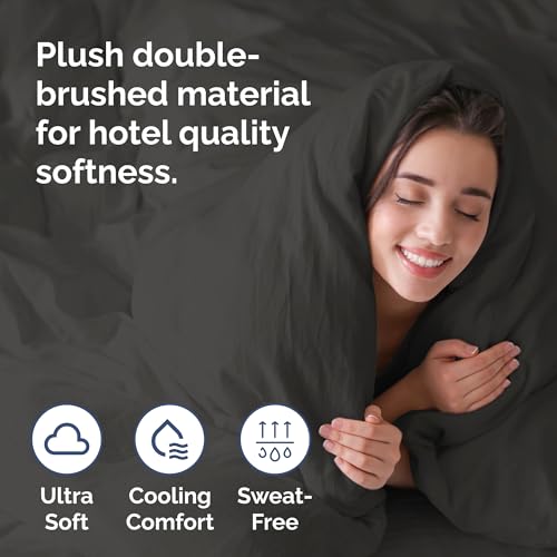 Image of Duvet Cover Full Size - Soft 3 Piece Set with Zipper Closure - Charcoal | Extra Soft Full Duvet Cover 80 inch x 90 inch with 2 Pillow Shams, Hotel Luxury w / Zipper Closures & Ties, Comfy & Breathable, Comfy