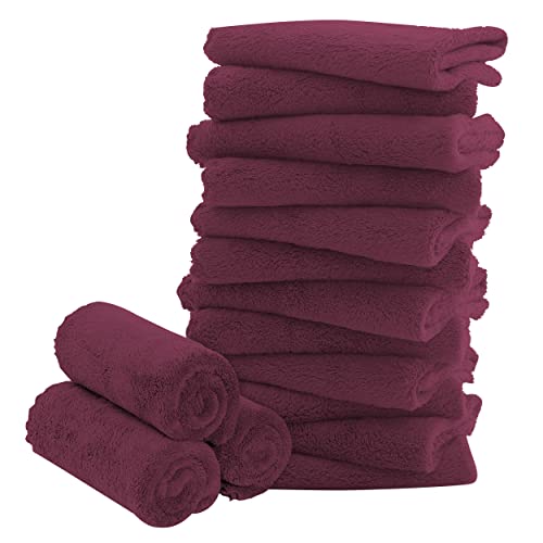 Image of 16 Pack Baby Washcloths - Luxury Coral Fleece - Extra Absorbent and Soft Wash Clothes for Newborns, Infants and Toddlers - Suitable for Sensitive Skin and New Born - Baby Shower - Burgundy, 10x10 Inch