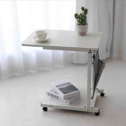 iumLeap Overbed Table with Wheels,Bedside Table Removable Lift Bed Desk Home Notebook Single Computer Desk Dining Table Nursing Table(White)