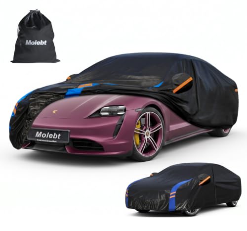 Image of Custom Fit Car Cover for Porsche Taycan (2020-2026), Upgraded Waterproof All Weather Outdoor Auto Cover with Driver Door Zipper & Mirror Pockets, UV /Snow /Dust Protection