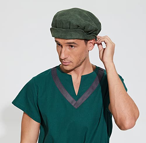 Kuoin Soft Suede Warm Renaissance Festival Hat Cap Medieval Beret Costume Accessory For Women Men (Green) #TOP7
