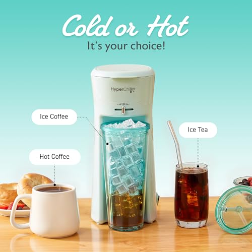Image of HyperChiller EHC824 Iced & Hot Coffee Maker, Adjustable Flow /Strength Lever, Includes 20 Oz. Tumbler & Reusable Straw, Compatible with Coffee Grounds, Removable, Reusable Mesh Filter, Mint