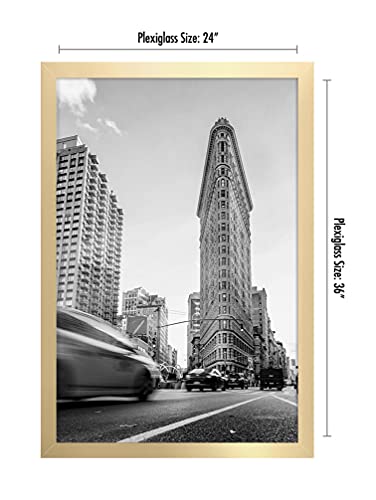 Americanflat 24x36 Poster Frame with Polished Plexiglass - Gold Picture Frame - Wide Photo Frames Made of Engineered Wood for Vertical or Horizontal Wall Display - Epic Collection - Gold