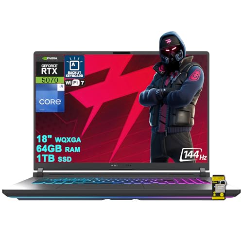 Image of ASUS ROG Strix G18 G815 Gaming AI Laptop 18 inch WUXGA 144Hz (100% sRGB) Intel 24-core i9-14900HX 64GB RAM 1TB SSD GeForce RTX 5070 GDDR7 (Up to 798 AI Tops) RGB Backlit WiFi7 Win11 ICP Hub