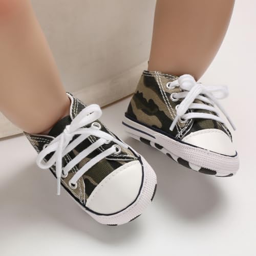 Image of Unisex Baby Boys Girls Shoes, Newborn Infant Non-Slip Canvas Denim High Top Sneakers, Toddler First Walkers Shoes
