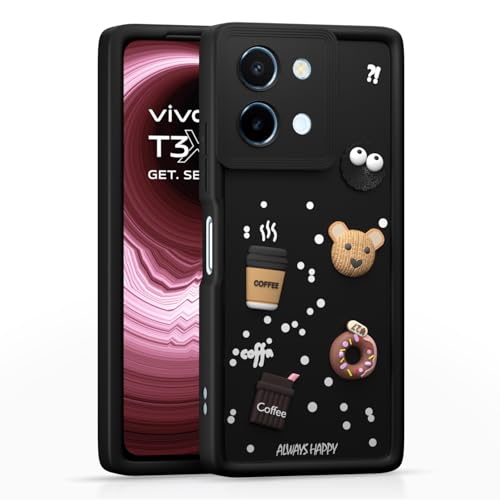 Image of Pikkme Back Cover for Vivo T3x 5G / Vivo Y200i 5G | Cute Fun Cartoon 3D Bear Silicone Full Body Protection Bumper Case (Black)