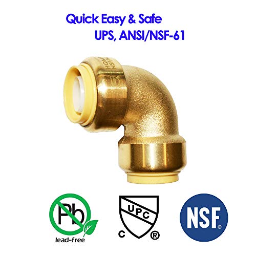 HQMPC Pex Fitting 1/2\" Pex Elbow PushFit Elbow 90-Degree Fittings 1/2\" 90 Degree Push-to-Connect Plumbing Fittings for Copper, PEX, CPVC (6pcs 1/2\") - Thumbnail 3