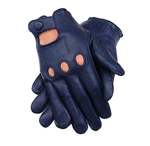 Navy blue Sheepskin leather driving gloves for men (Small)
