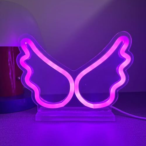 Image of Pink Wings USB Tabletop LED Neon Sign Acrylic Standing Decor Lamp | acrylic neon sign Cute Room Decor Gift for Teen Girls Bedroom Birthday Party