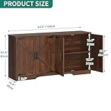 YITAHOME Sideboard Buffet Cabinet, Farmhouse Coffee Bar Cabinet with Large Storage, 62' Kitchen Cupboard with Adjustable Shelves for Living Room, Entryway, Kitchen, Dark Walnut