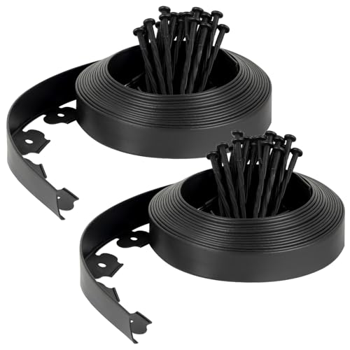 Velway Borde de Jardín de Plástico Flexible Longitud 20 m, Altura 5 cm, con 60 Clavijas, Delimitador para Césped, Parterres y Caminos, Fácil de Instalar para Exterior, Negro
