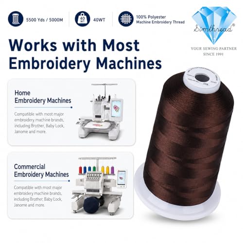 Image of Simthread 5000M 40WT Polyester Embroidery Thread, Dark Brown 058 | 5000M 40WT polyester thread feeds smoothly for machine embroidery, monograms, logos, patches and quilting.