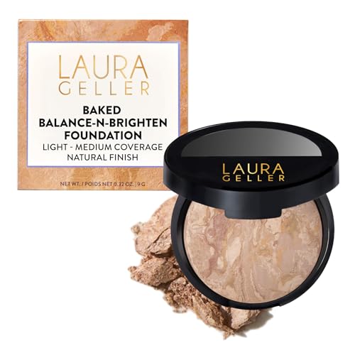LAURA GELLER NEW YORK Award-Winning Baked Balance-n-Brighten Color Correcting Powder Foundation - Fair - Buildable Light to Medium Coverage - Demi-Matte Natural Finish