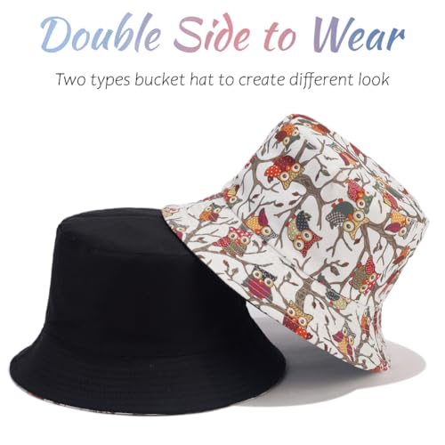 Image of Reversible Bucket Hat for Women Summer Travel Fisherman Cap, Girls Cute Double Side Wear Bucket Cap