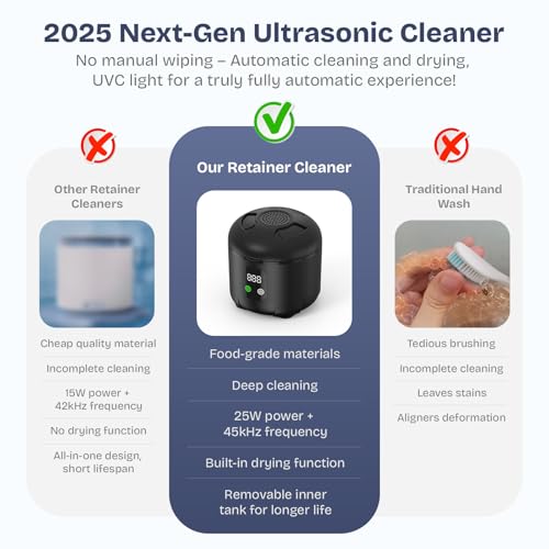 Nettoyeur de retenue à ultrasons élimine le tartre des aligneurs et protège-dents avec cuve amovible