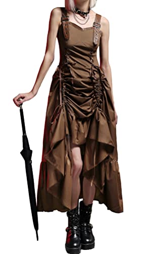 Scarlet Darkness Women Steampunk Costume Victorian Gothic High-Low Hem Ruffled Dress 2Xl Brown #TOP27