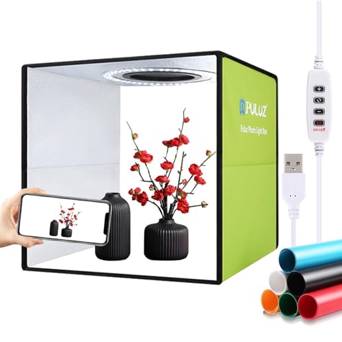 PULUZ Fotobox 30x30cm, 11.8 inch Fotostudio Box Dimmbare Lichtbox Fotografie mit 6 Farben Fotohintergrund, tragbares faltbares Lichtzelt CRI 95 112pcs LED...