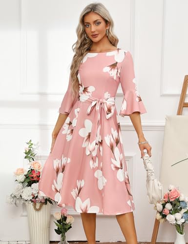 HomRain Women's Church Dresses for 2025 Wedding Guest Cocktail Tea Party Bell Sleeve Vintage Evening Graduation Dress3