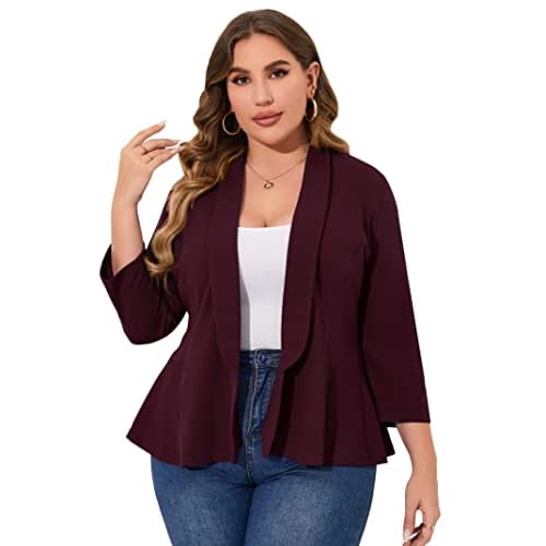 KOJOOIN Women Plus Size Casual Blazer Open Front Long Sleeve Work Office Cardigan Jackets, 3X-Large, Grape Purple