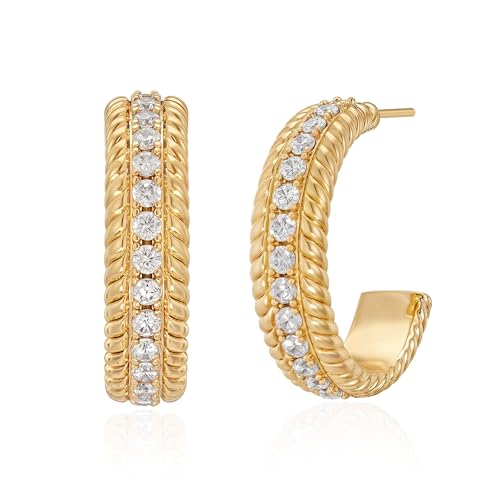FETTERO Gold Hoop Earrings for Women - 14K Gold Plated Bold Statement Hoops 925 Sterling Silver Post Lightweight Chunky Gold Earrings