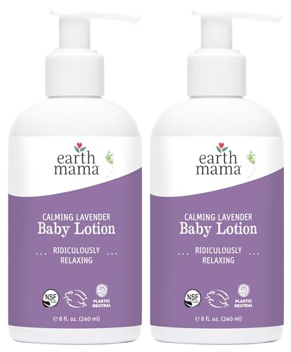 Earth Mama Calming Lavender Baby Lotion for Dry Skin, Calendula Cream for Newborn Skin Care, Organic Moisturizer for Children, Aloe Juice, Rooibos, & Shea Butter, Lavender Lotion, 8 Fl Oz (2Pk)
