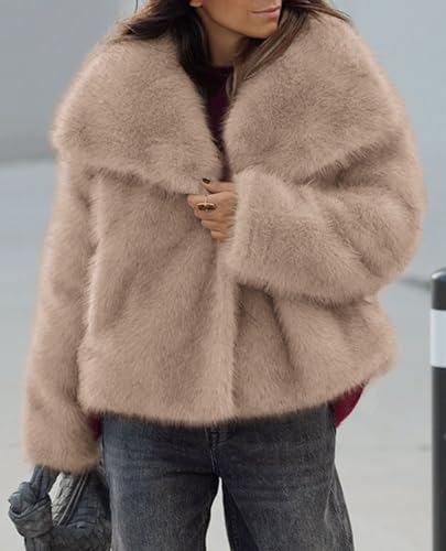 PRETTYGARDEN Womens Winter Coats 2025 Trendy Long Sleeve Furry Faux Fur Jackets Button Lapel Warm Fall Outwear with Pockets4